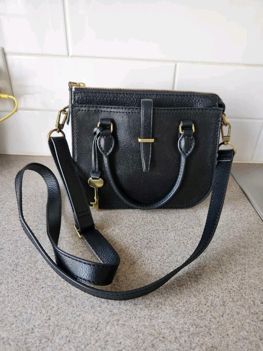Black Leather Crossbody Satchel